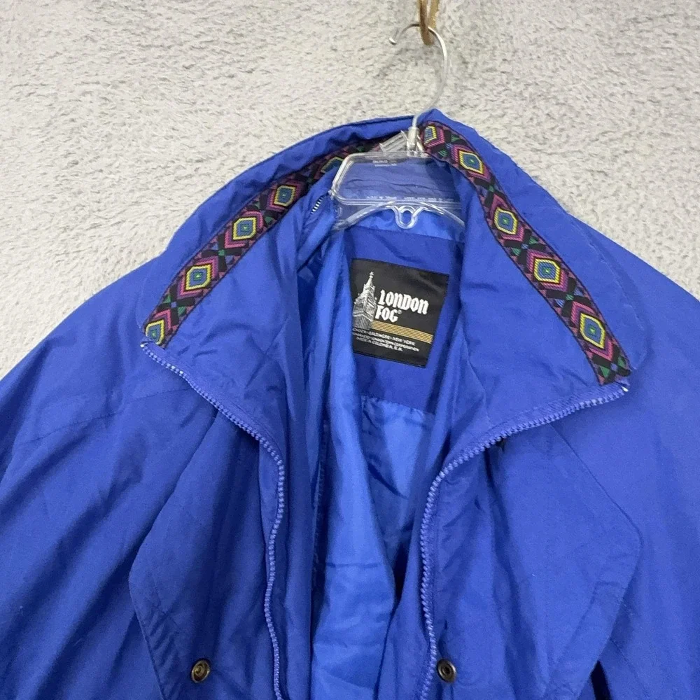 Vintage London Fog Jacket Mens Large Blue Nylon Aztec Insulated Bomber 90s
